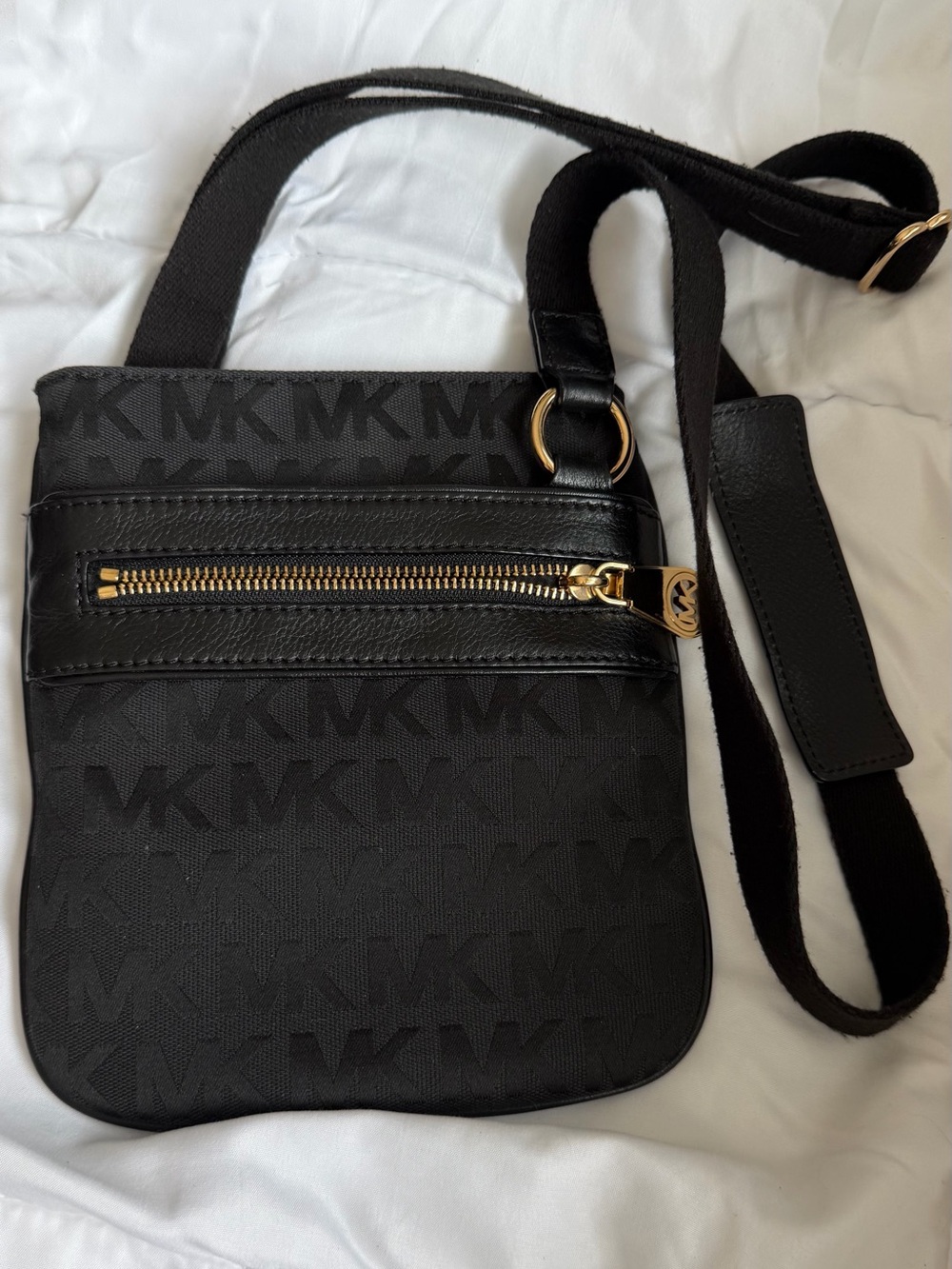 Michael Kors Black MK Logo Crossbody with Gold Hardware